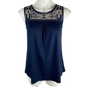 Skies Are Blue Top - NWT | Women Small | Blue Tan Embroidered